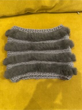 Calypso St. Barth Gray Knit Neck Warmer with Fur Stripes